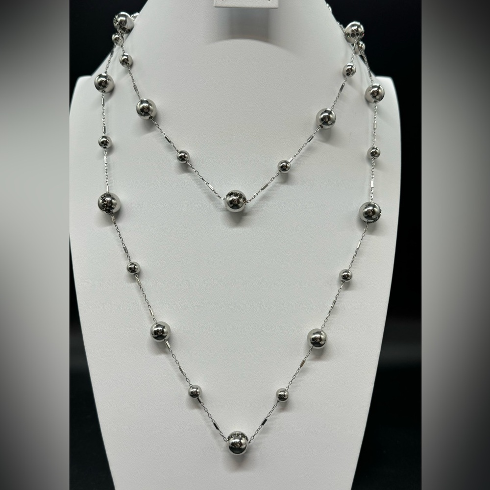 ColdWater Creek Stunning Very Long Silver Tone Bead Stations With Crystals